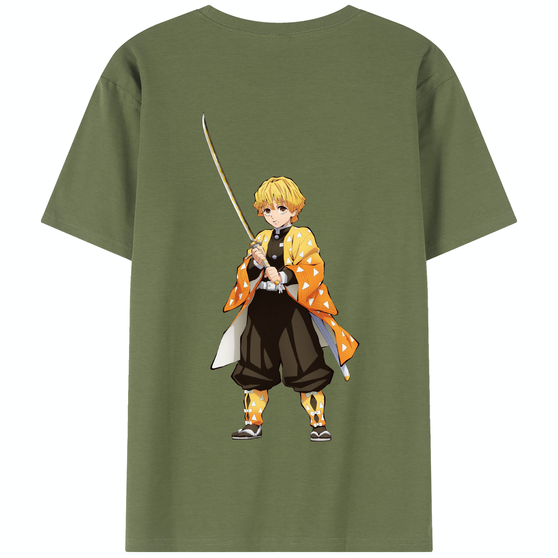 （画像用） 鬼滅の刃（きめつのやいば）我妻 善逸／あがつま ぜんいつ Agatsuma Zenitsu 綿100％半袖Tシャツ（背面プリント）